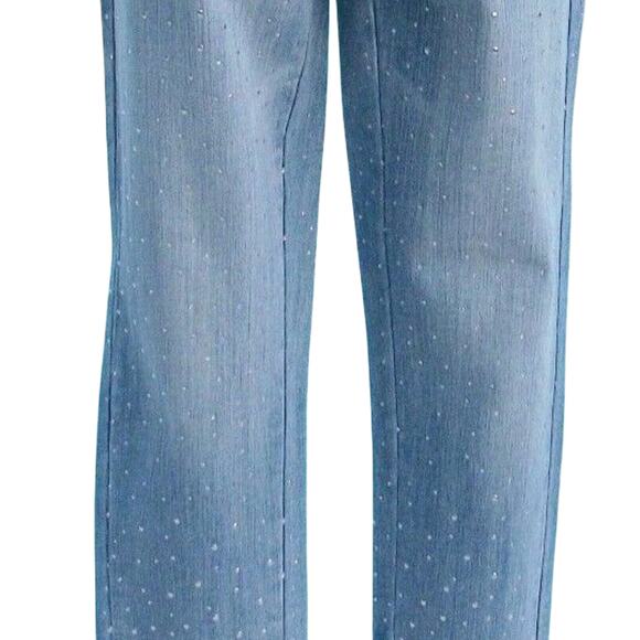 Cache Rhinestone Stud Cropped Jean Pant Light Wash Denim Stretch New NWT $118 - Picture 7 of 10